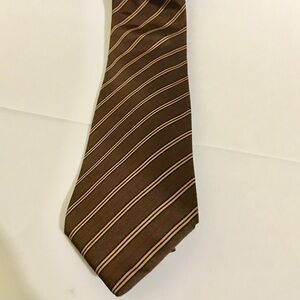 Burberry London Mens Silk Tie Rust Red Gold Navy Blue Diagonal Striped Italy